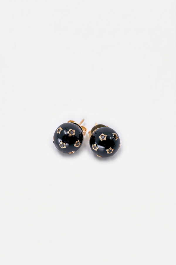 Black Diamond Earring Orb Studs Black Enamel