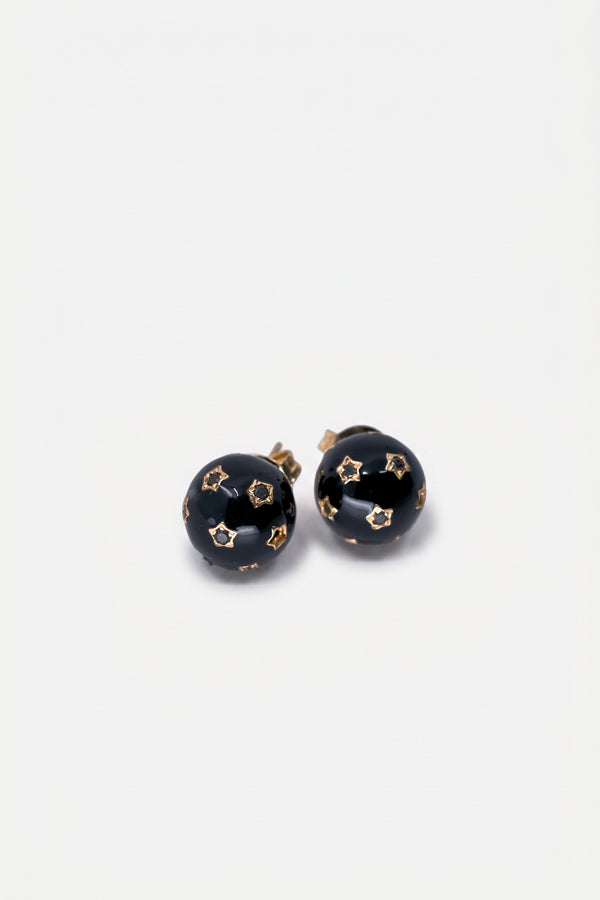 Black Diamond Earring Orb Studs Black Enamel