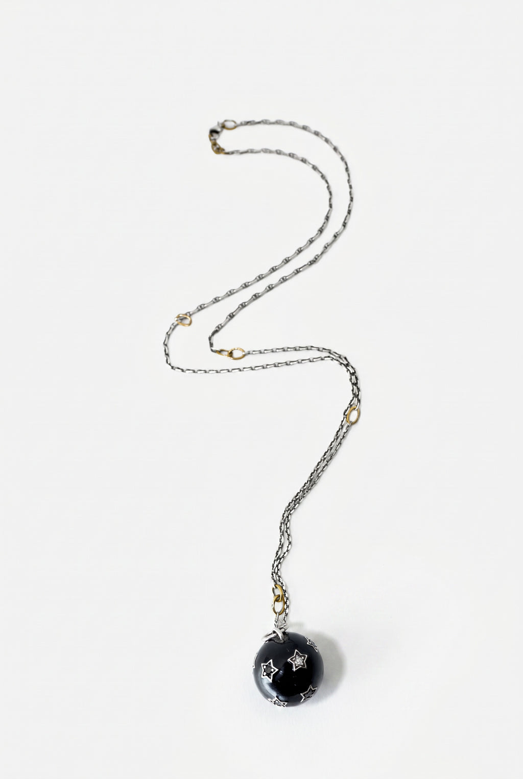 Diamond Star Sphere Necklace Enamel Silver