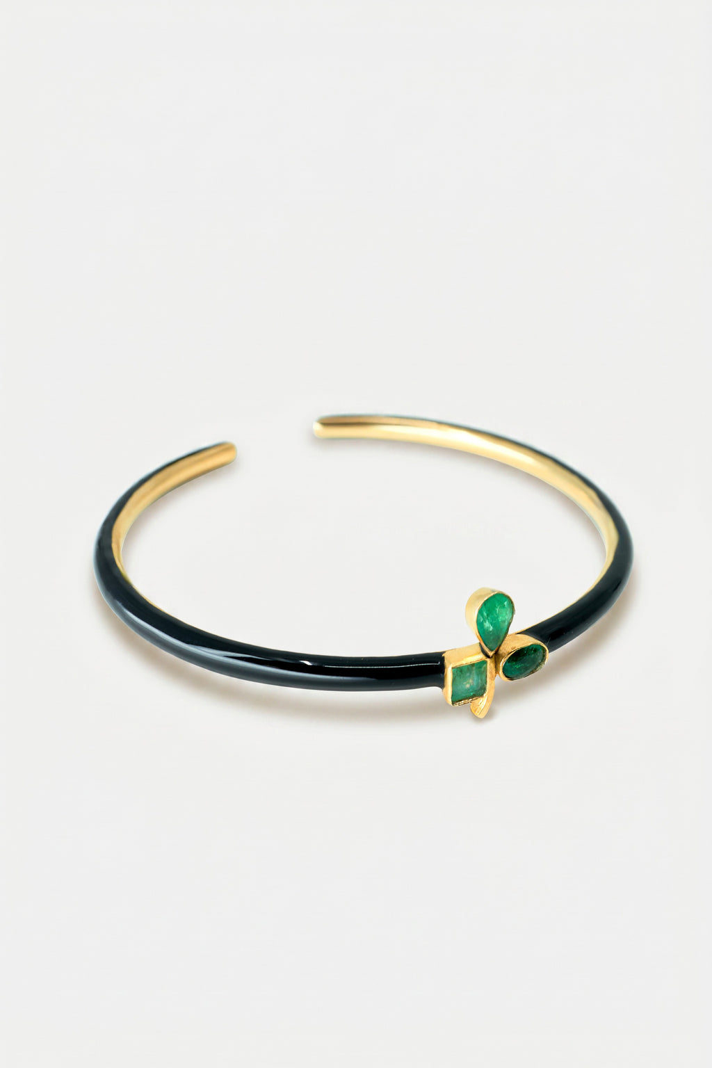 Clover Cuff Emerald Bracelet Black Enamel
