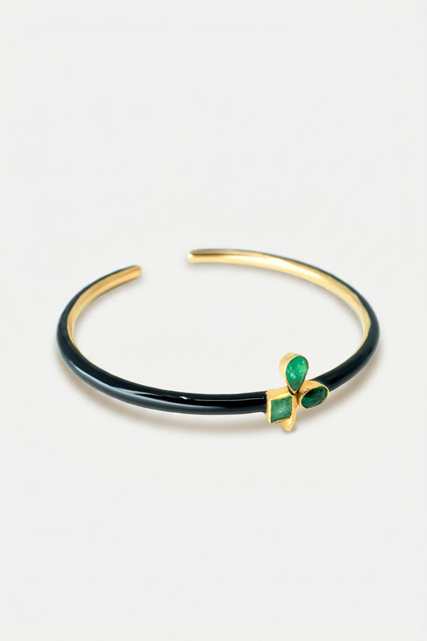 Clover Cuff Emerald Bracelet Black Enamel