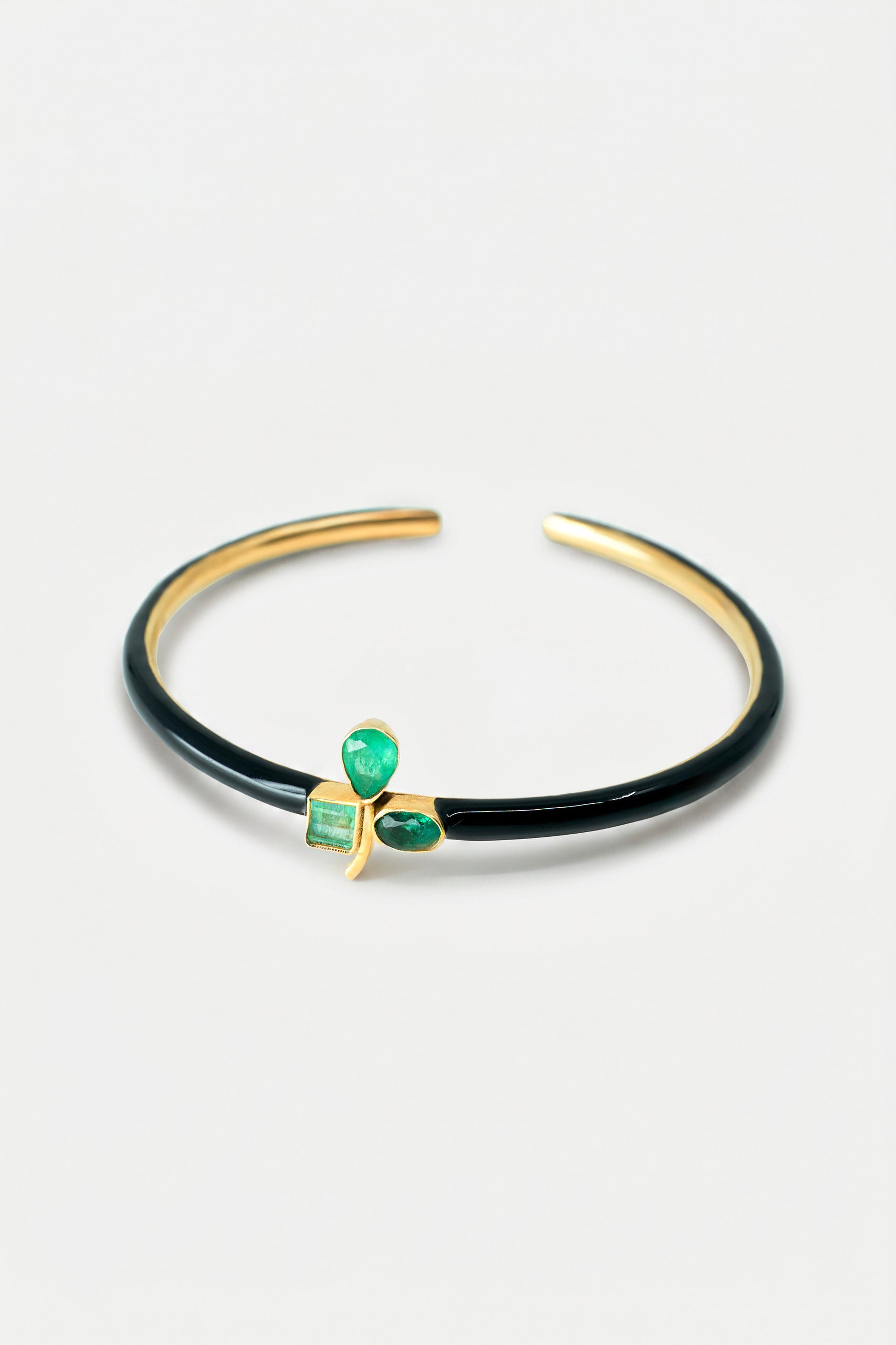 Clover Cuff Emerald Bracelet Black Enamel