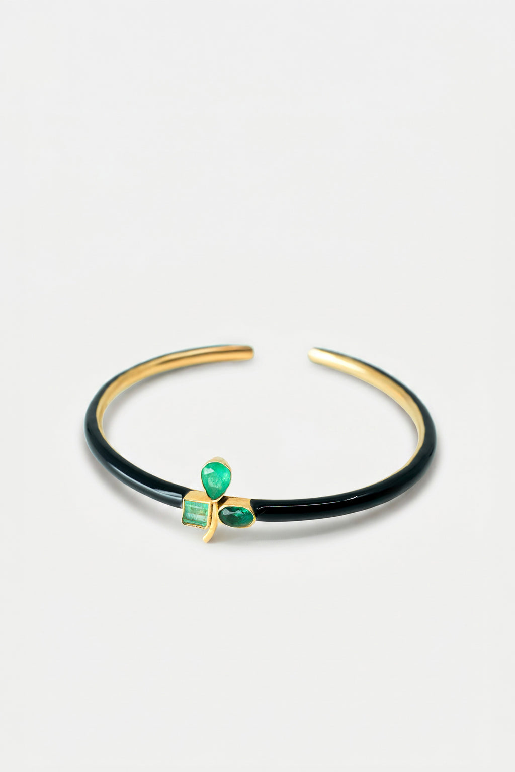 Clover Cuff Emerald Bracelet Black Enamel