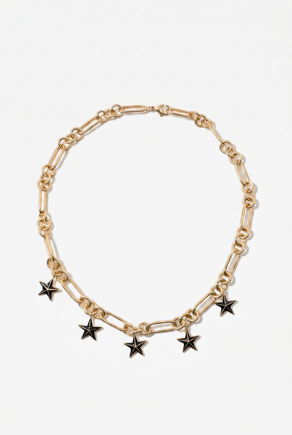 Star Charm Choker Necklace Black Enamel