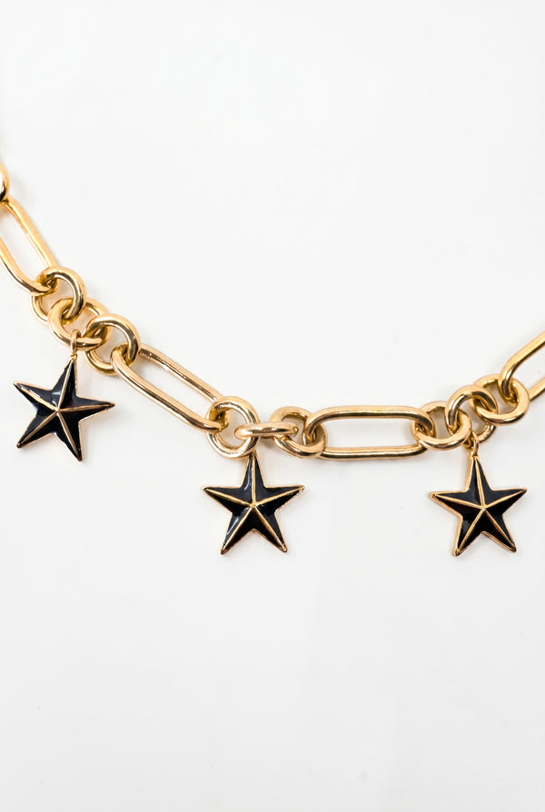 Star Charm Choker Necklace Black Enamel