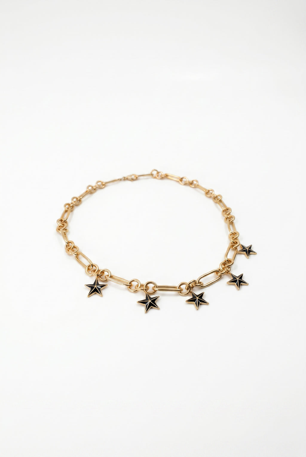 Star Charm Choker Necklace Black Enamel