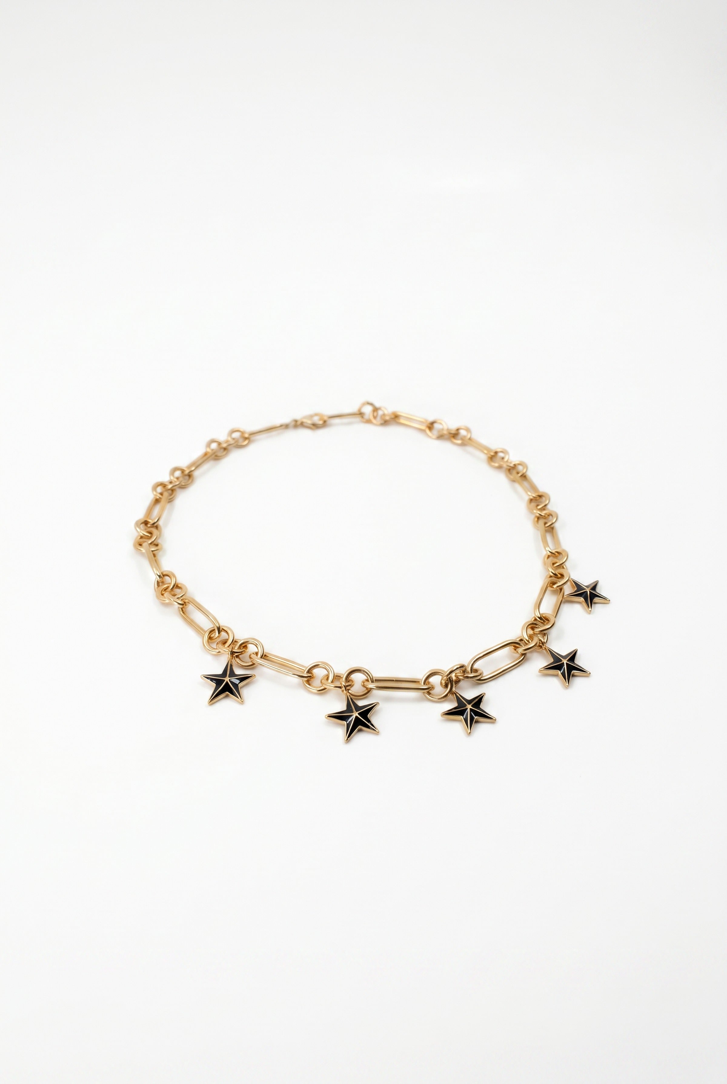 Star Charm Choker Necklace Black Enamel