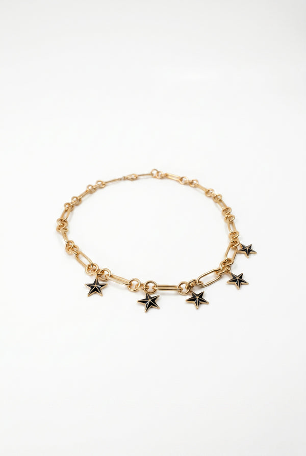 Star Charm Choker Necklace Black Enamel