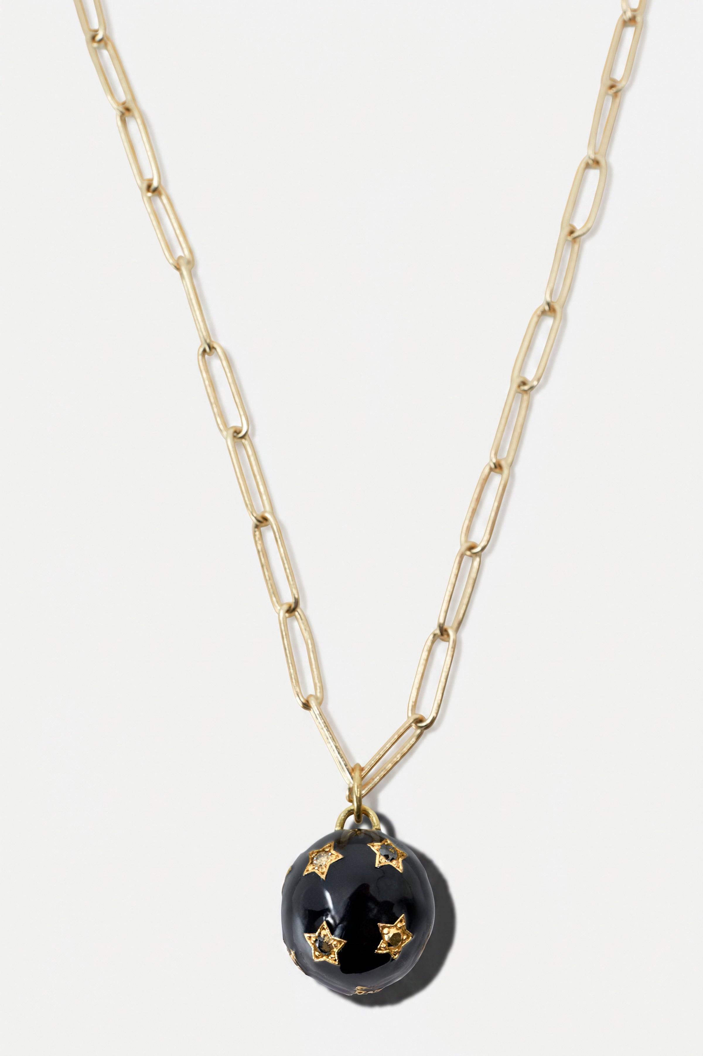 Diamond Star Sphere Black Enamel Paper Clip Necklace