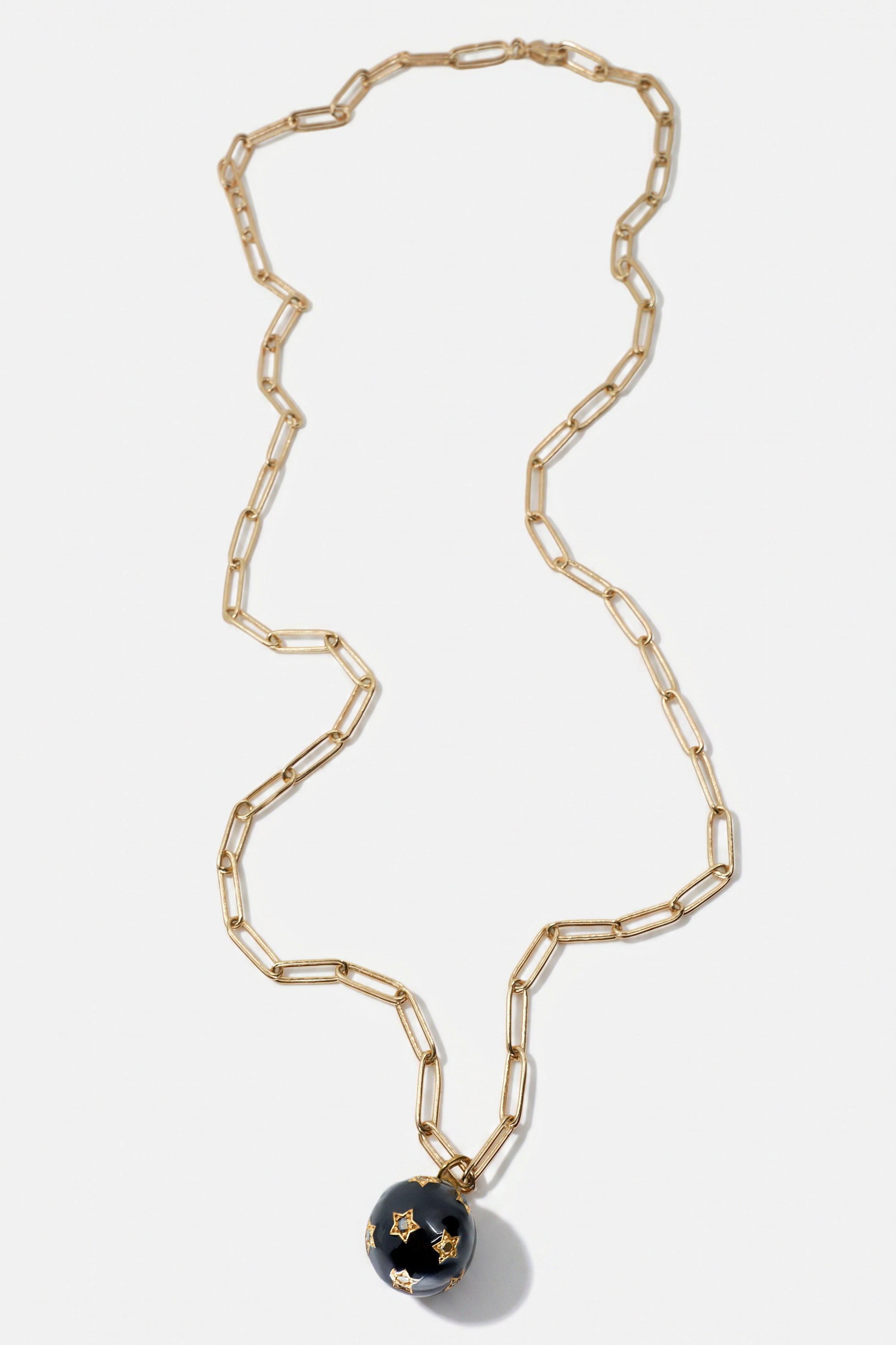 Diamond Star Sphere Black Enamel Paper Clip Necklace