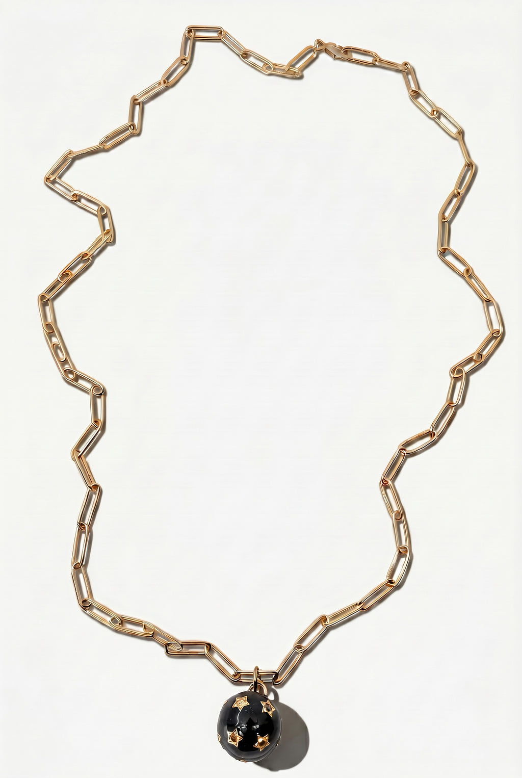Diamond Star Sphere Black Enamel Paper Clip Necklace