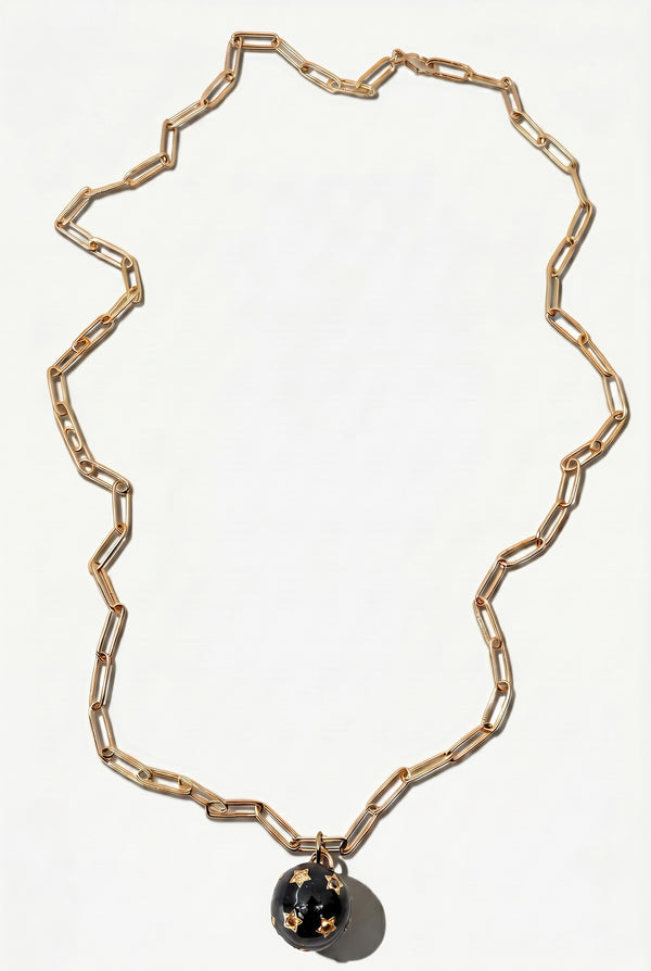 Diamond Star Sphere Black Enamel Paper Clip Necklace