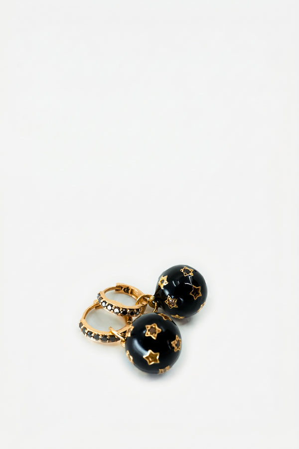 Celestial Hoop Earrings Black Diamond Black Enamel