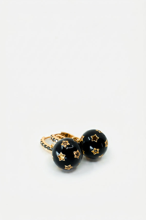 Celestial Hoop Earrings Black Diamond Black Enamel