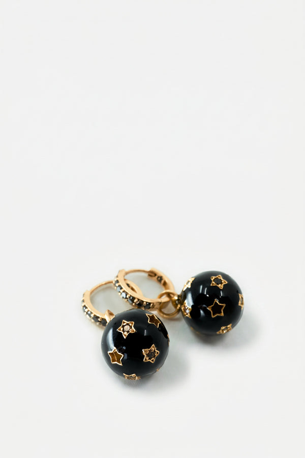 Celestial Hoop Earrings Black Diamond Black Enamel