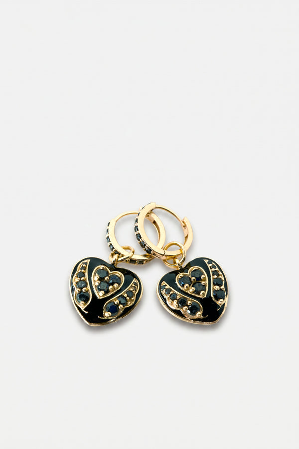 Black Diamond Heart Earring Hoops