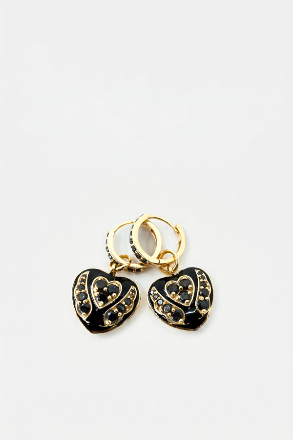 Black Diamond Heart Earring Hoops