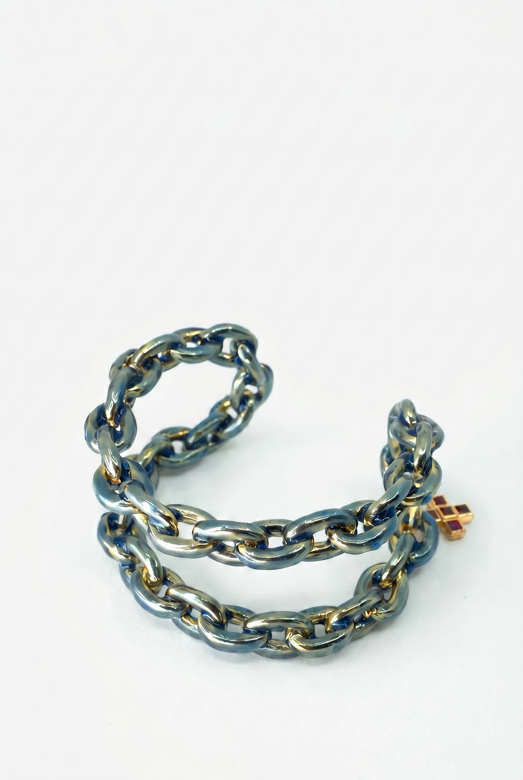 Ruby Cross Double Chain Cuff Bracelet Enamel