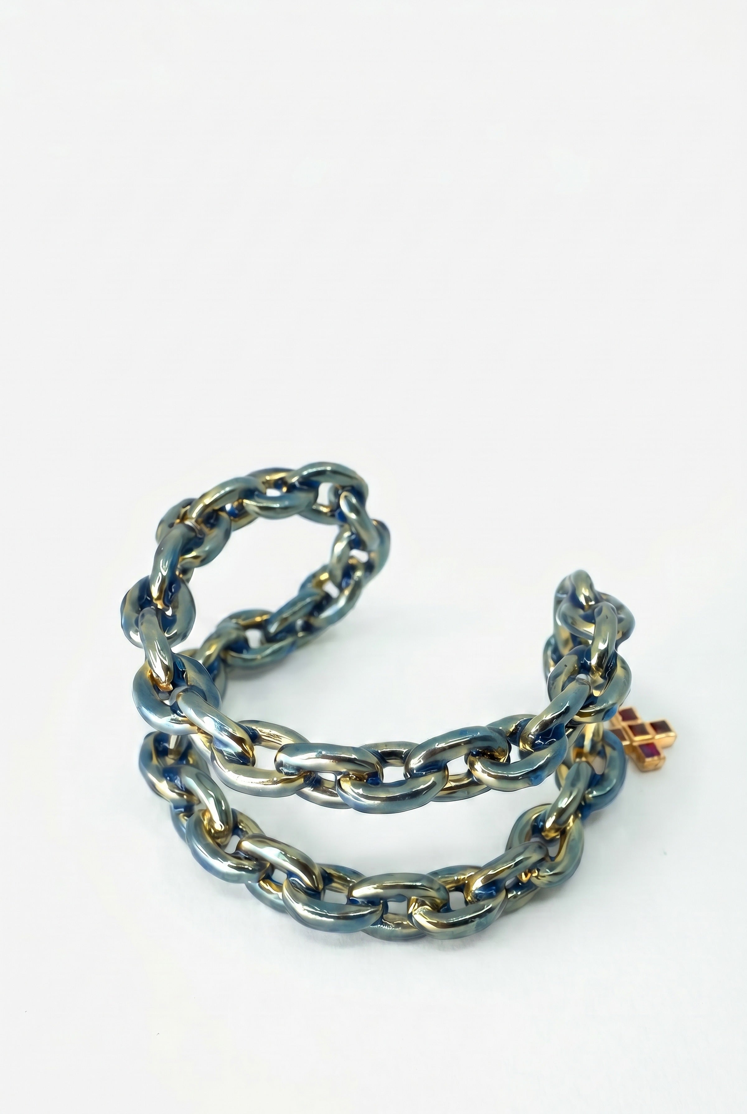 Ruby Cross Double Chain Cuff Bracelet Enamel