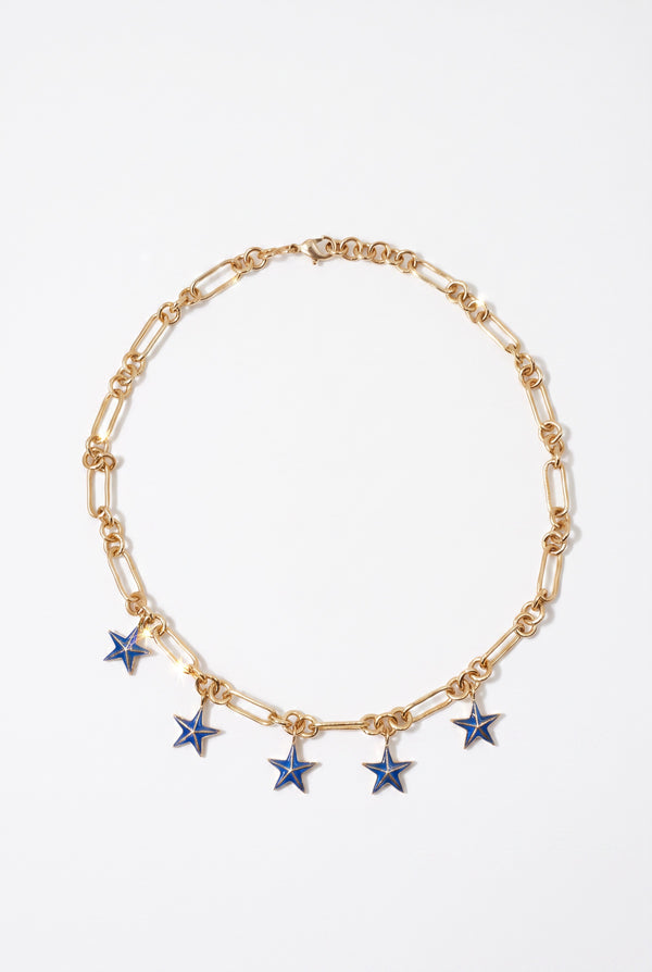 Star Charm Choker Necklace Mid Blue