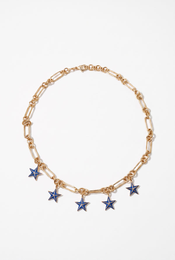 Star Charm Choker Necklace Mid Blue