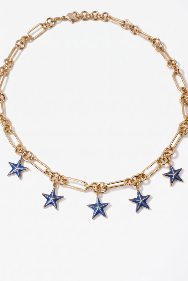 Star Charm Choker Necklace Mid Blue