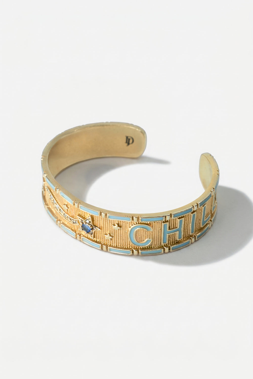 Light Blue Enamel Cuff Blue Sapphire Bracelet