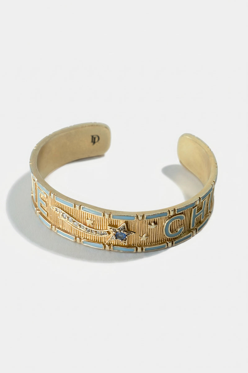 Light Blue Enamel Cuff Blue Sapphire Bracelet