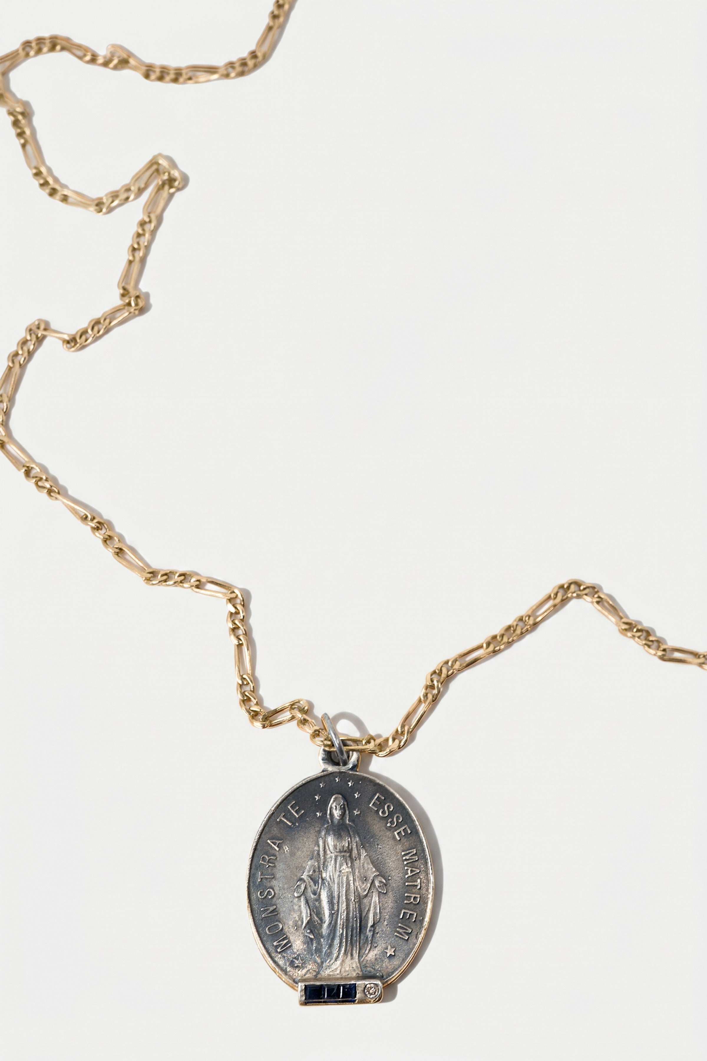Virgin Mary Necklace Blue Sapphire Diamond