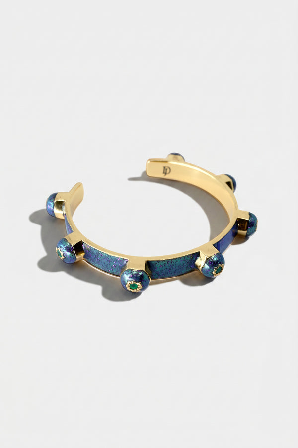 Brutalist Star Stud Cuff Bracelet Emerald Blue Enamel