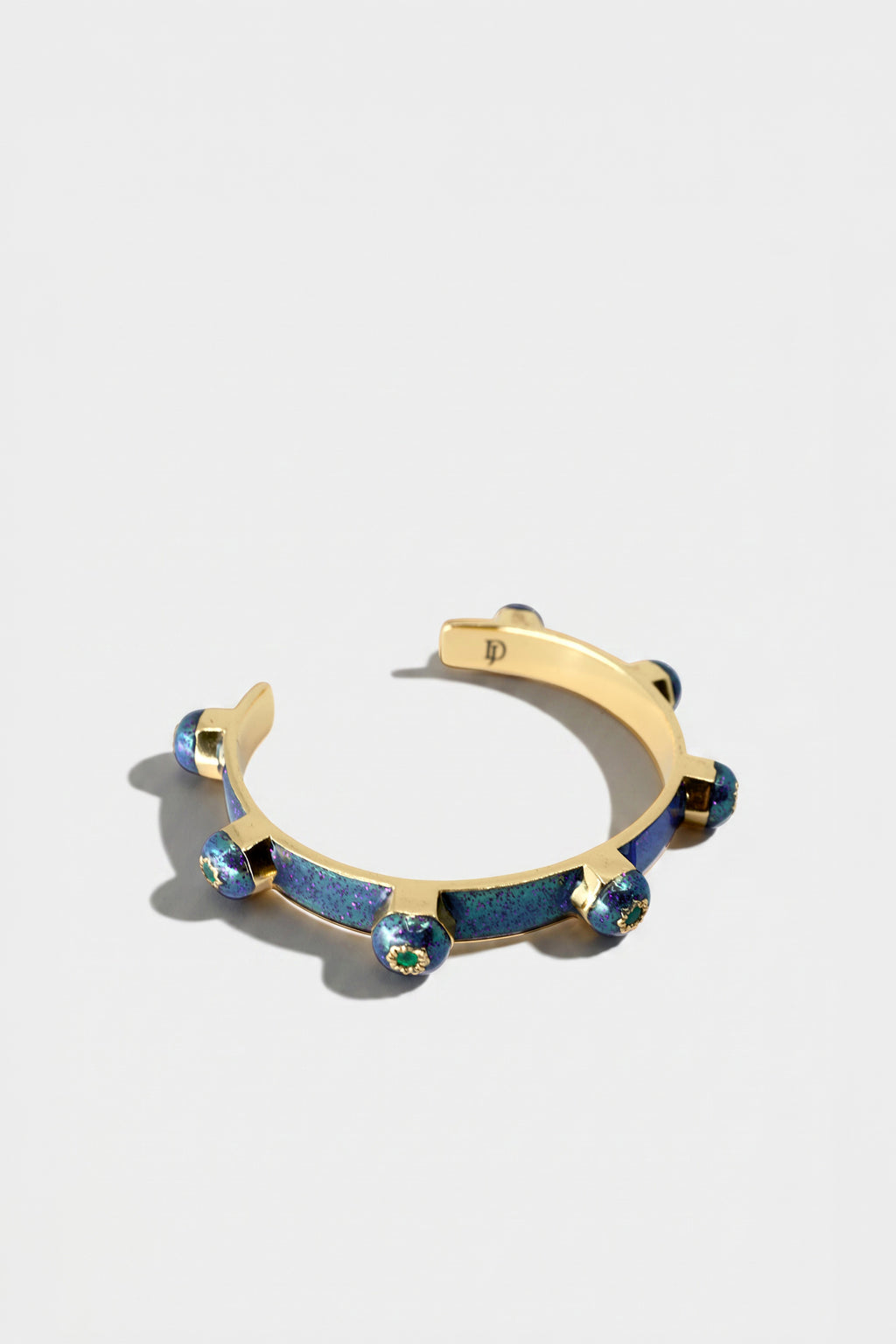 Emerald Studded Cuff Bracelet Blue Enamel