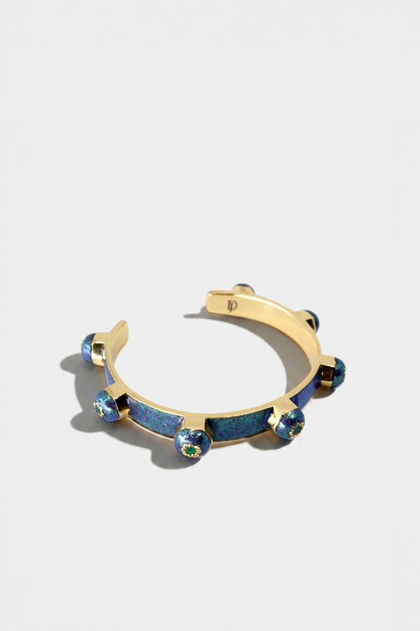 Emerald Studded Cuff Bracelet Blue Enamel
