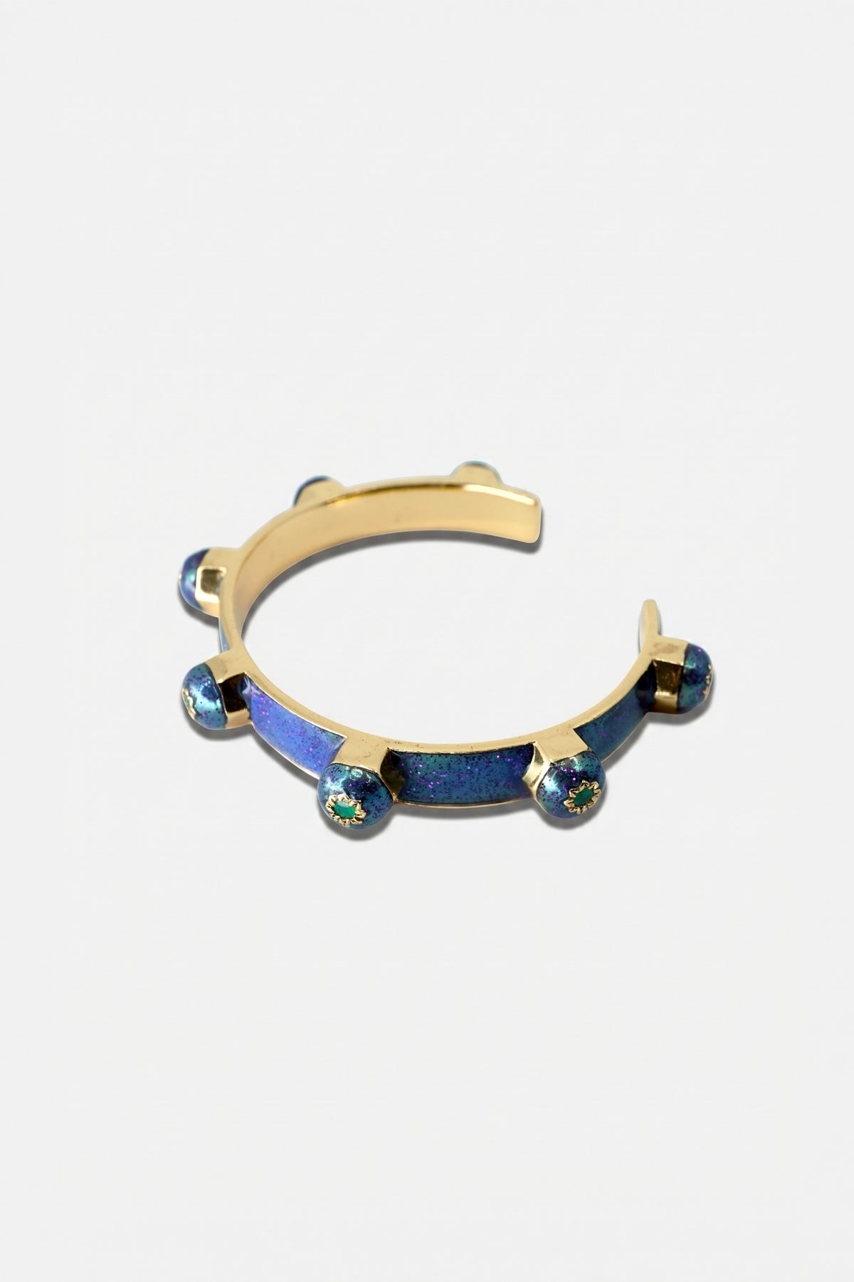 Emerald Studded Cuff Bracelet Blue Enamel