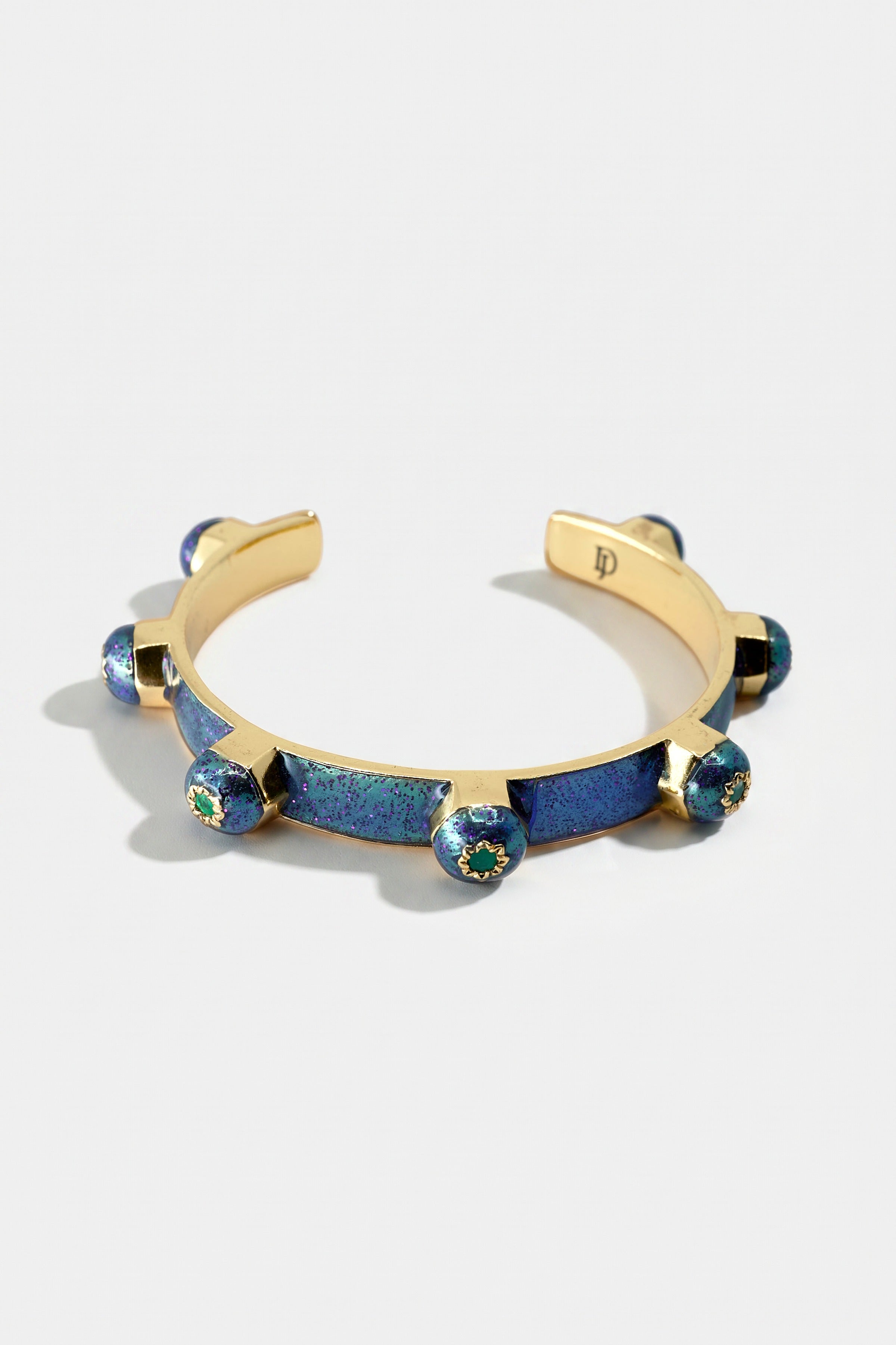 Brutalist Star Stud Cuff Bracelet Emerald Blue Enamel