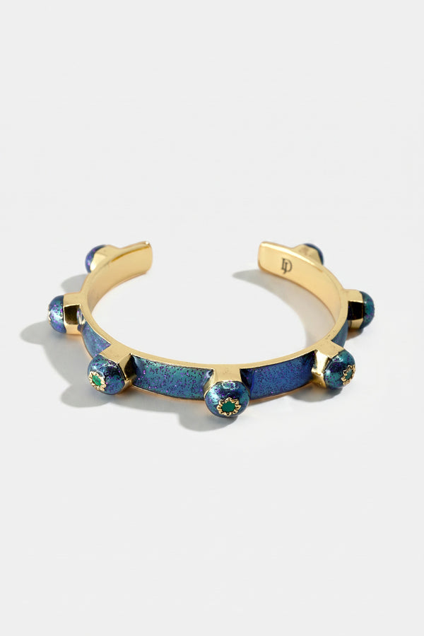 Brutalist Star Stud Cuff Bracelet Emerald Blue Enamel