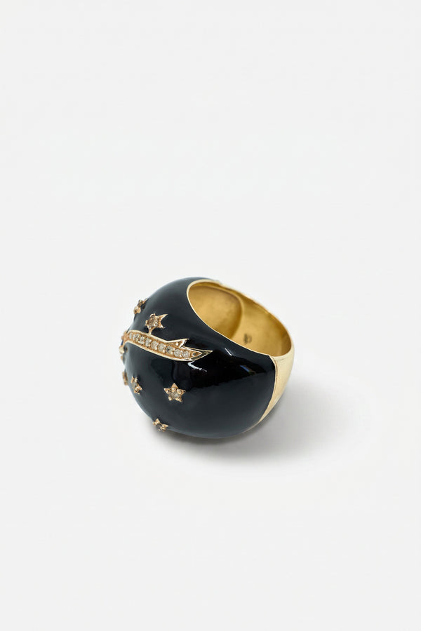 Black Enamel Cocktail Ring Blue Sapphire Diamond Star