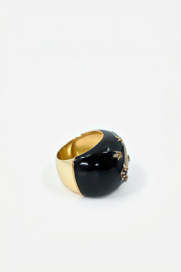 Black Enamel Cocktail Ring Blue Sapphire Diamond Star