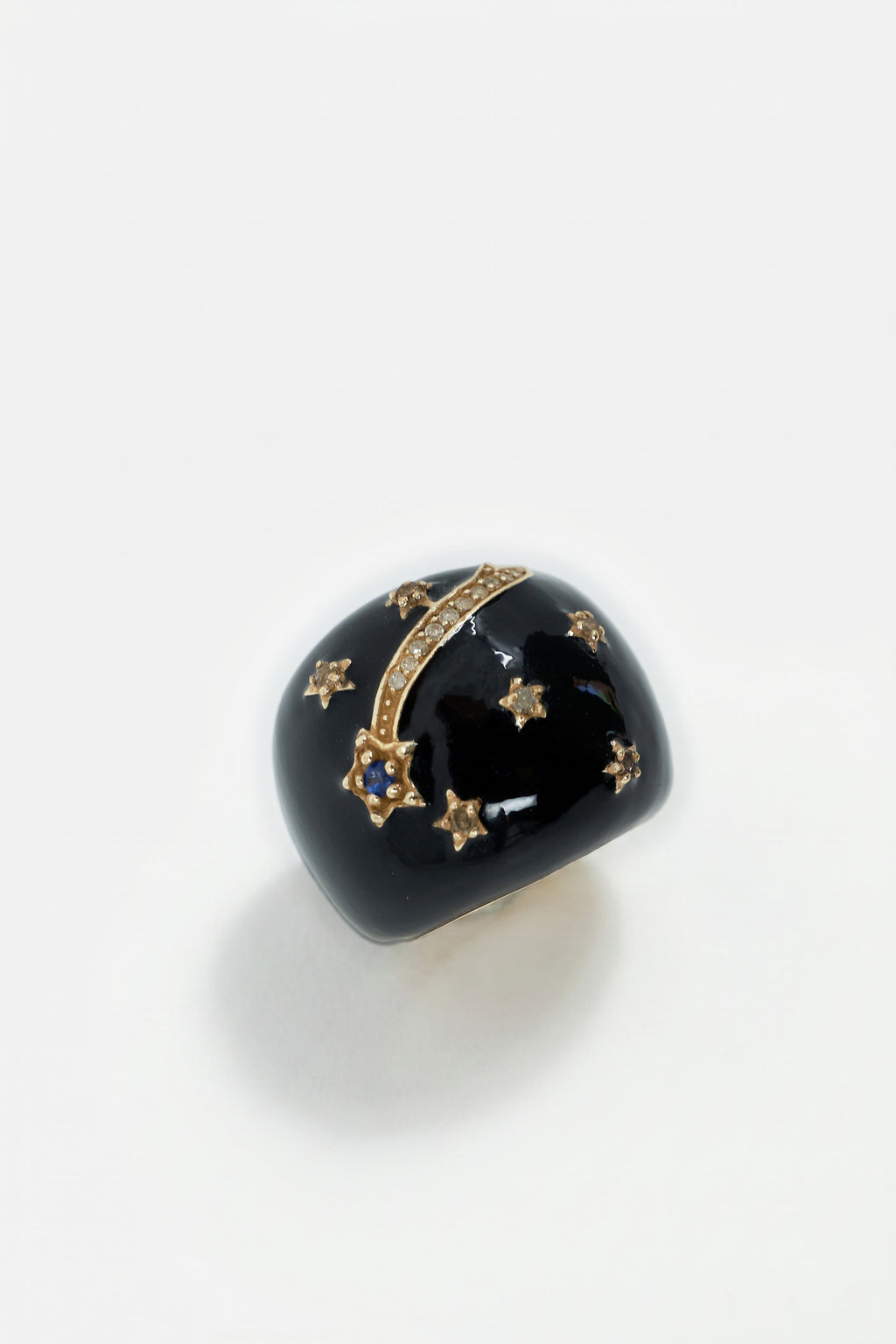 Black Enamel Cocktail Ring Blue Sapphire Diamond Star