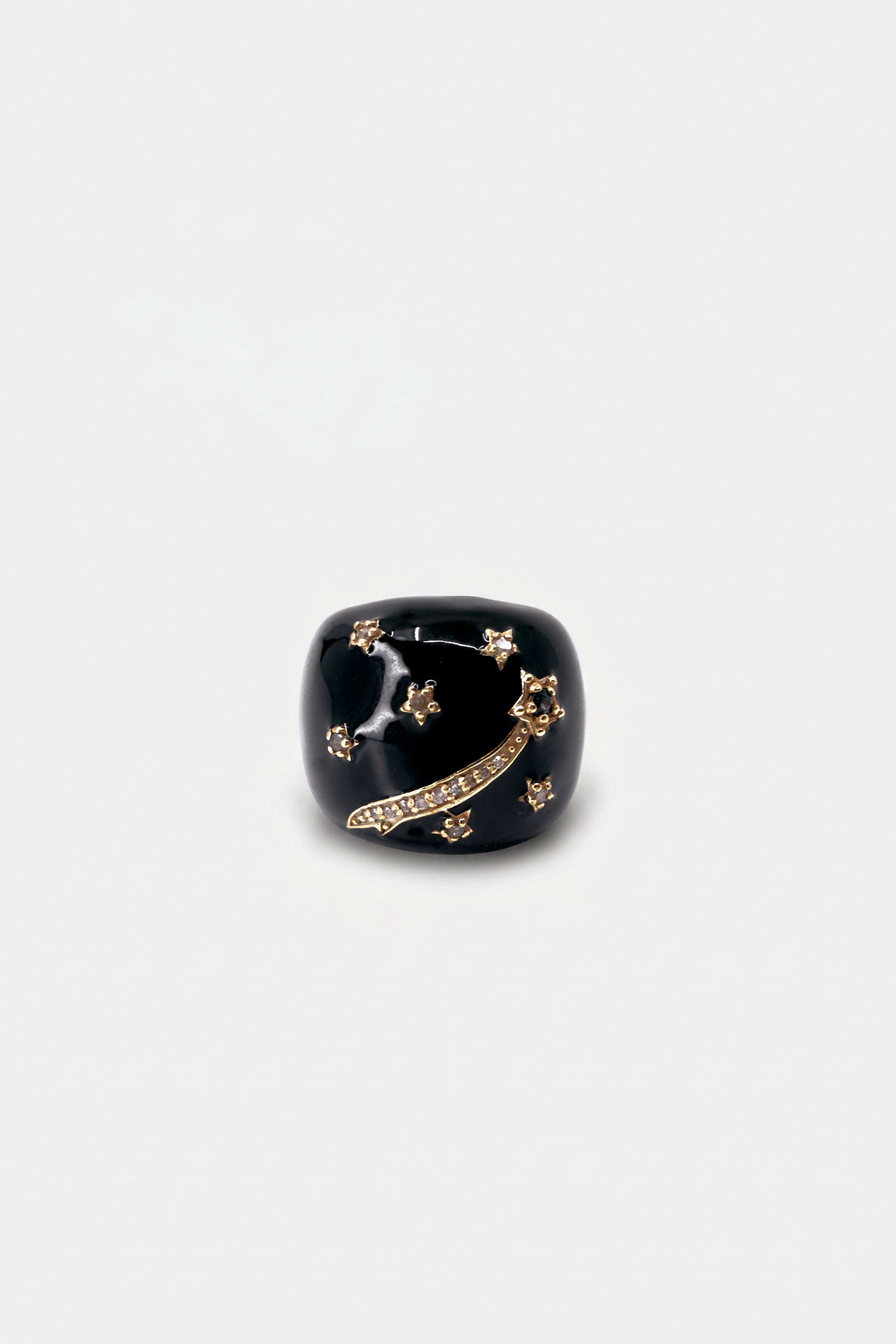 Black Enamel Cocktail Ring Blue Sapphire Diamond Star