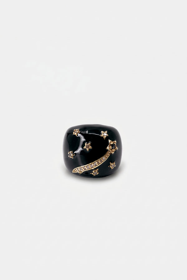 Black Enamel Cocktail Ring Blue Sapphire Diamond Star