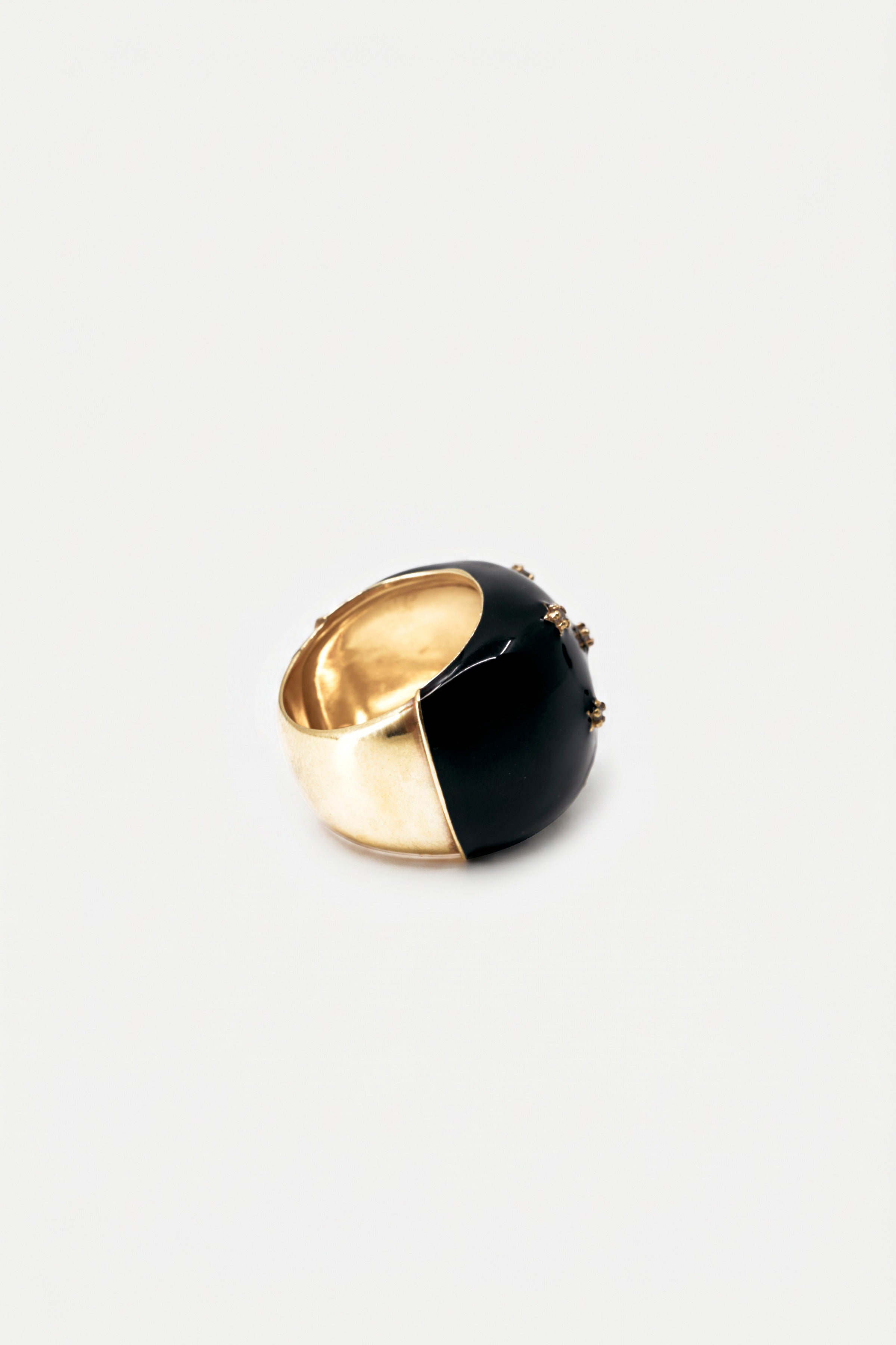 Black Enamel Cocktail Ring Blue Sapphire Diamond Star