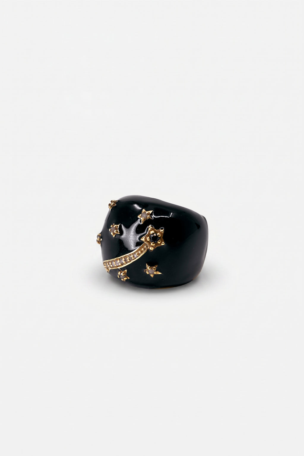 Black Enamel Cocktail Ring Blue Sapphire Diamond Star