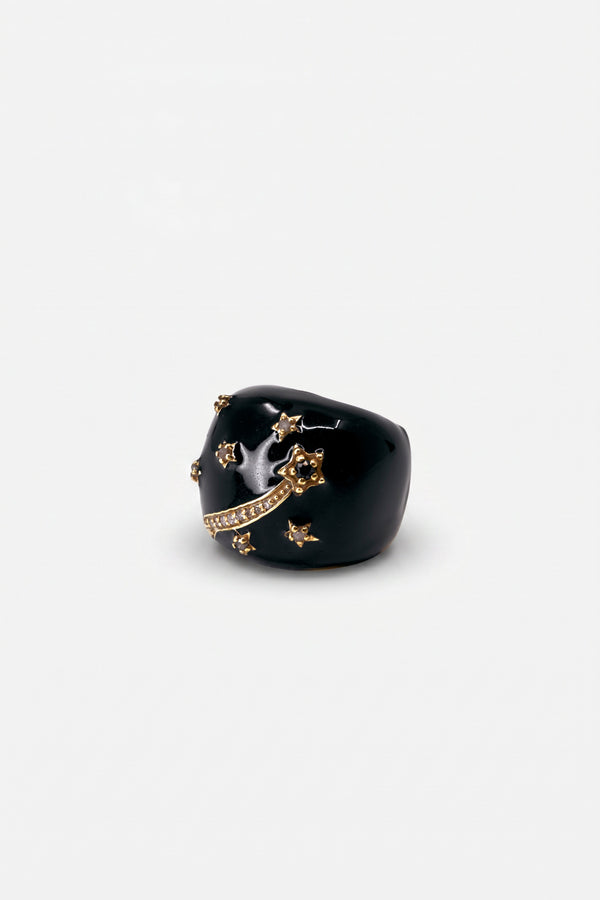 Black Enamel Cocktail Ring Blue Sapphire Diamond Star