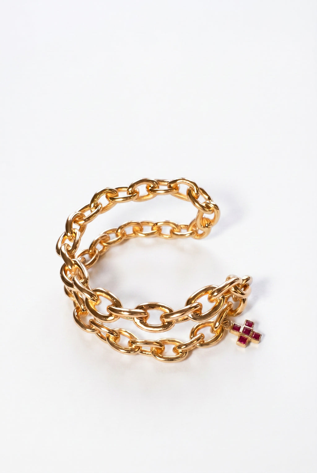 Chain Cuff Bracelet Ruby Cross Charm
