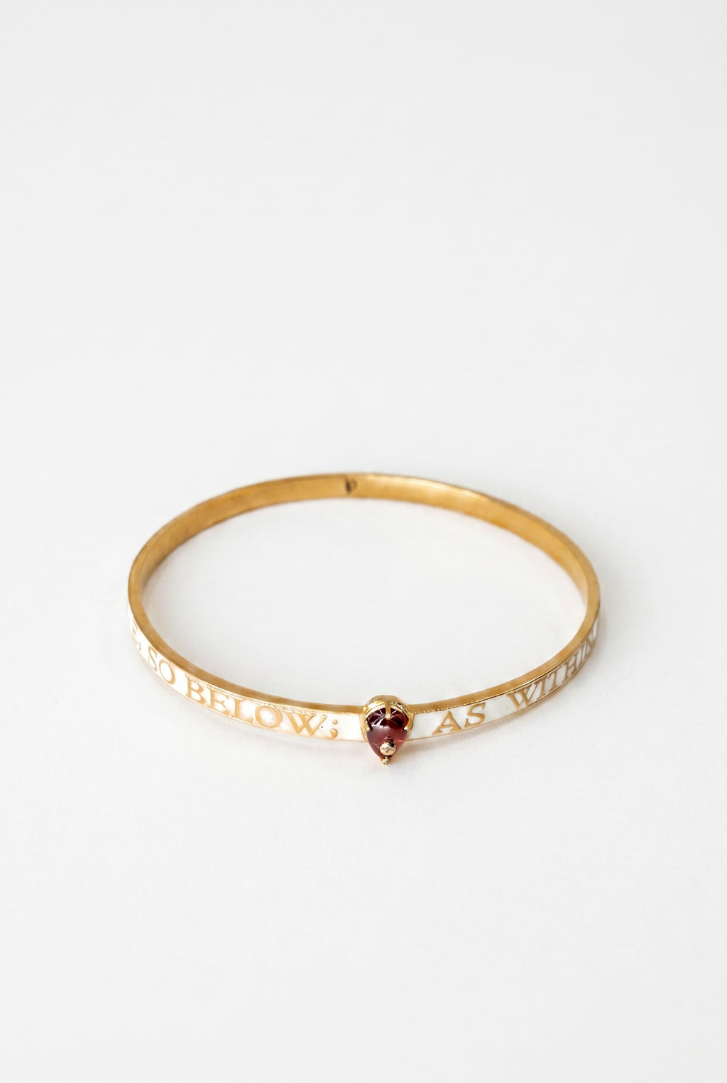 Garnet Bangle Bracelet White Enamel