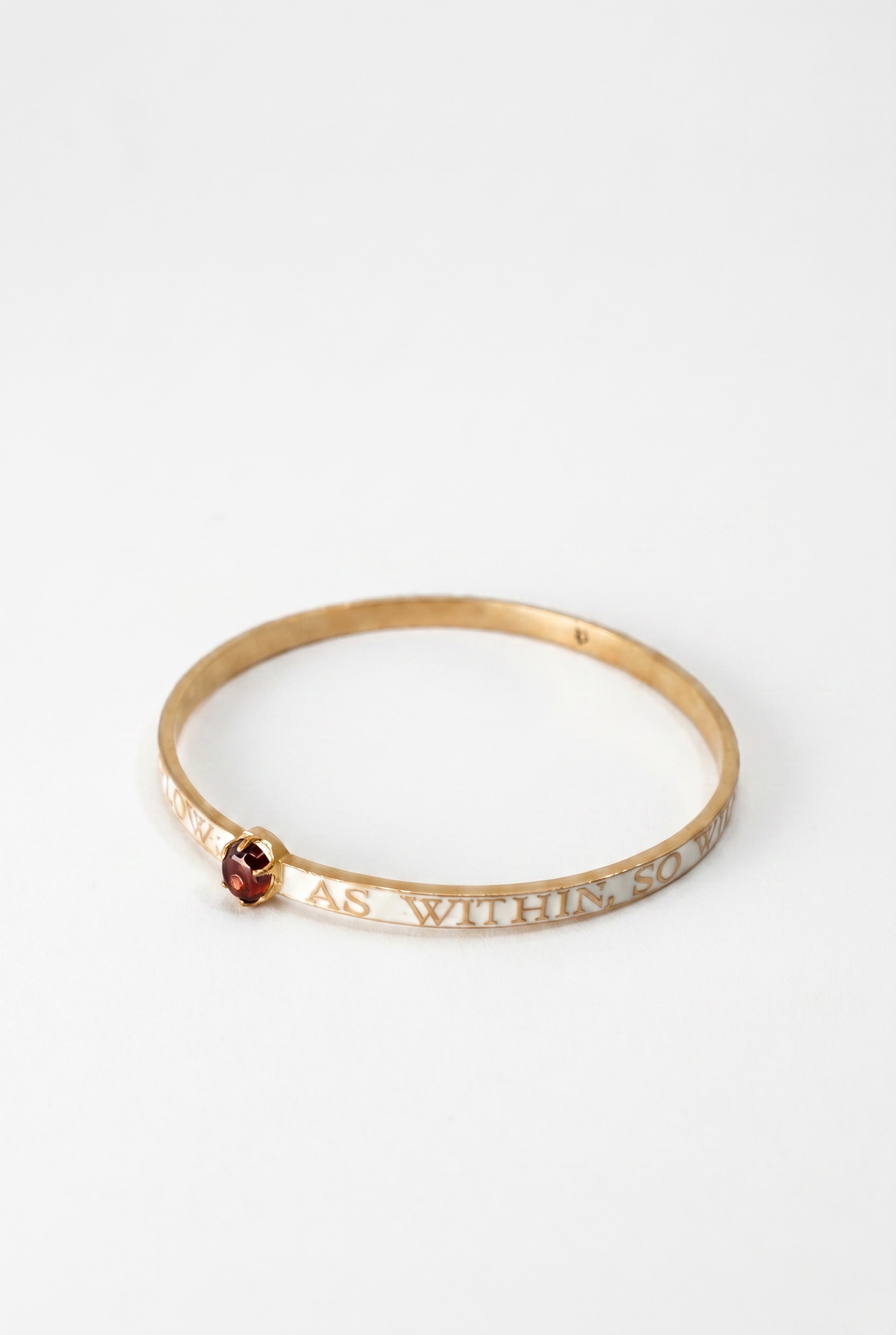 Garnet Bangle Bracelet White Enamel