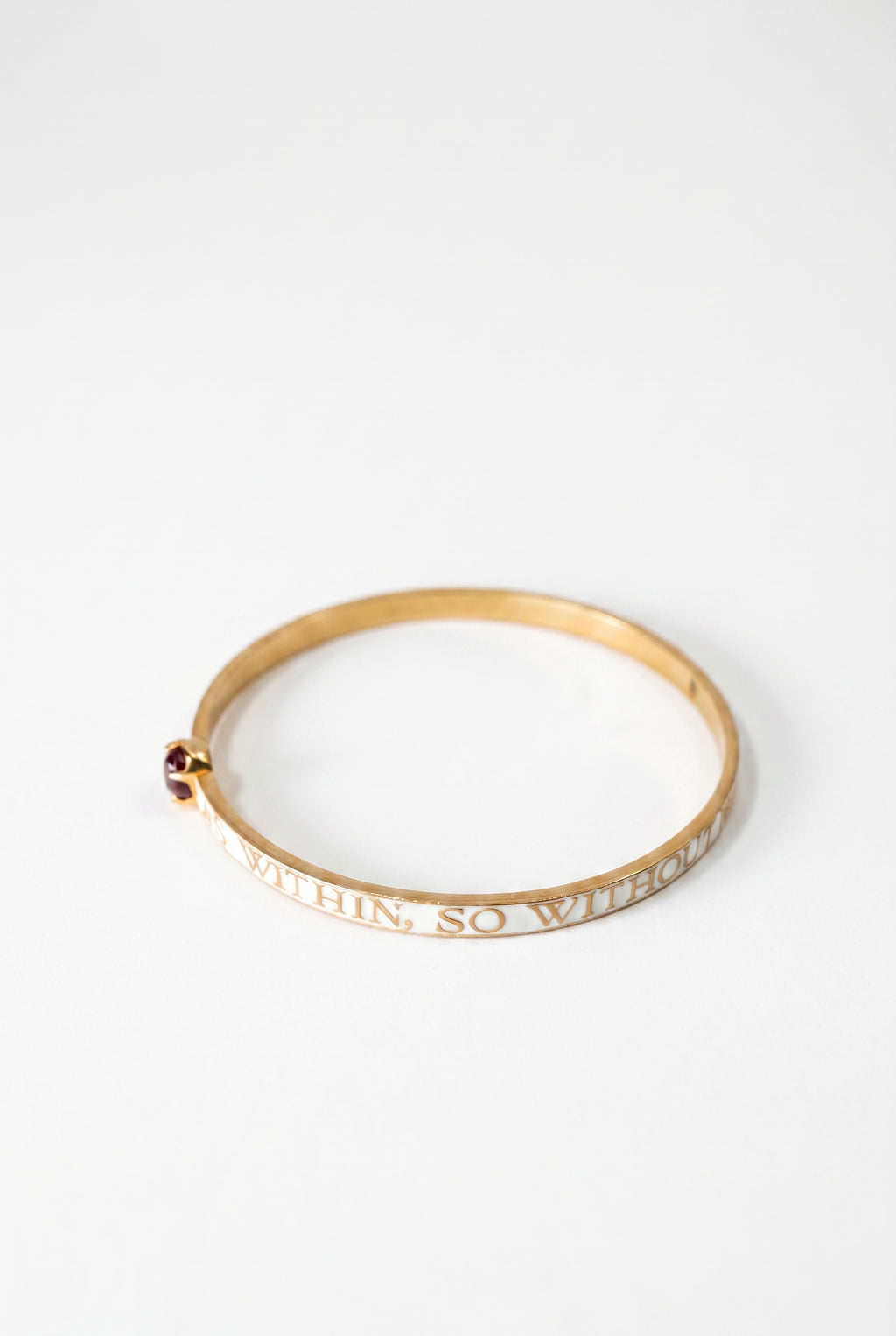 Garnet Bangle Bracelet White Enamel