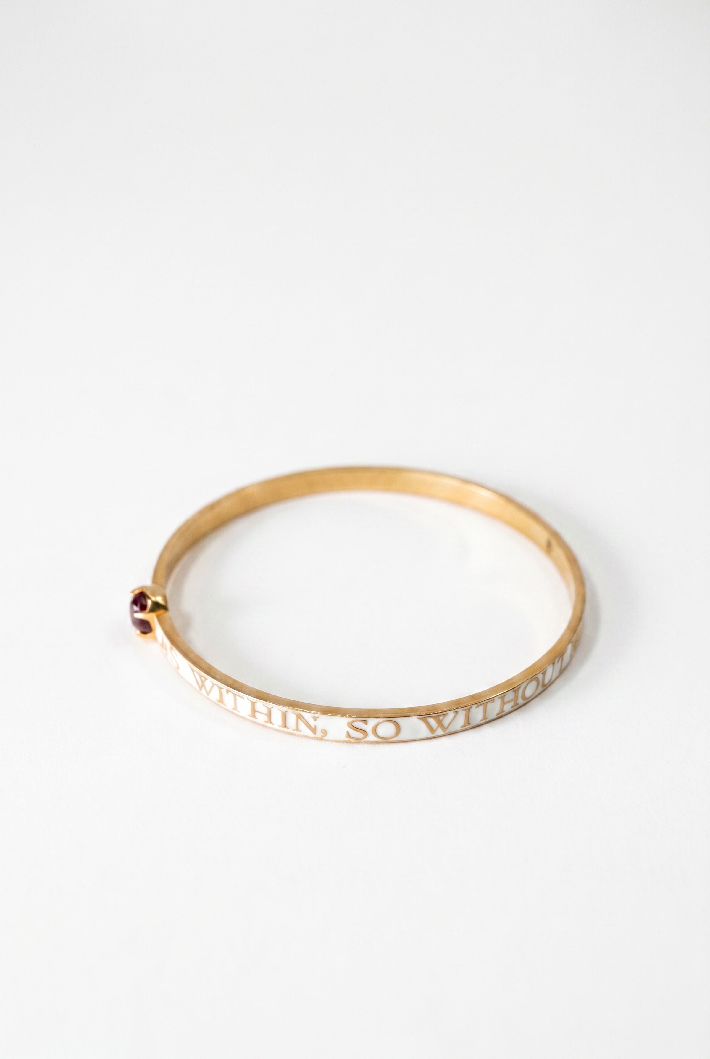 Garnet Bangle Bracelet White Enamel
