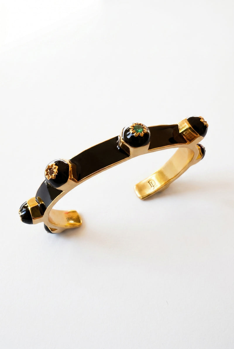 Black Enamel Cuff Sculptural Bracelet Chakra