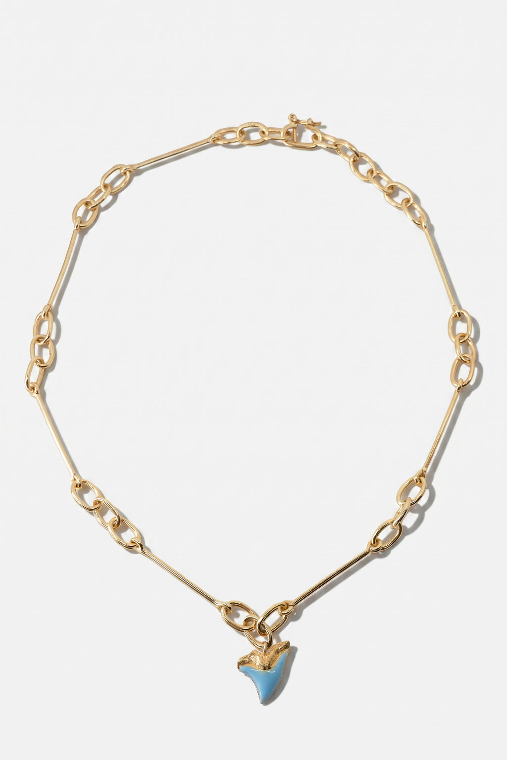 Shark Tooth Necklace Light Blue Enamel Gold Chain